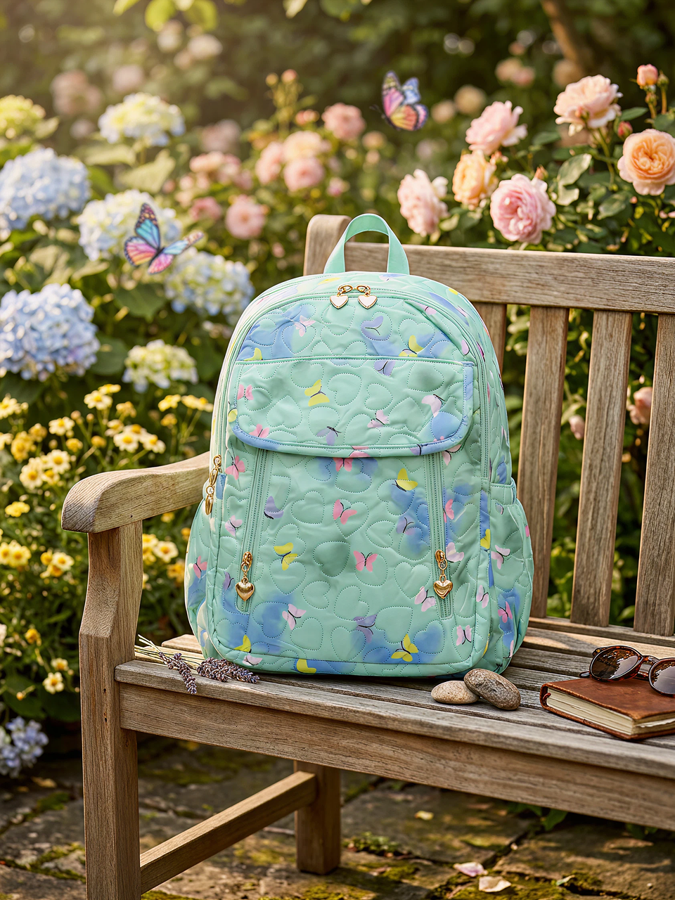 The Mint Butterfly Heart Quilt Backpack